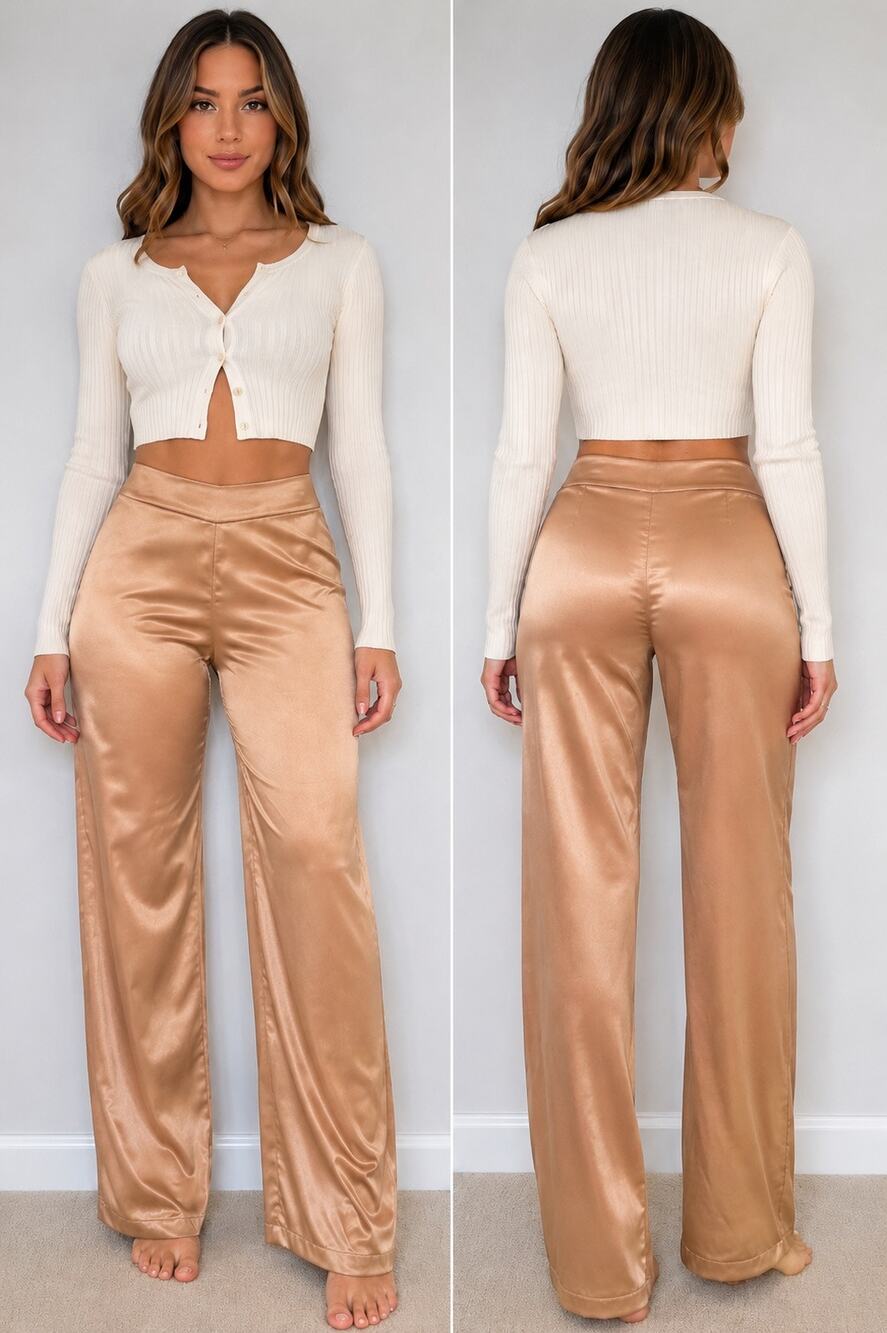 St. John Champagne Satin Cropped Ankle Pants Size 4 Luxury Side Zip Dress Pants